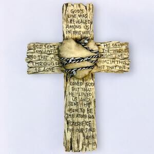 Cross John 4:9-10 God's Love is Revealed To Us in This Way Resin 8.25 x 5.5